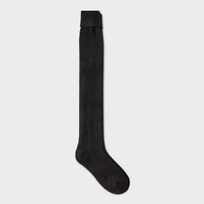 Women's Cable Super Soft Over the Knee Boot Socks with Foldover Cuff- Auden Black 4-10