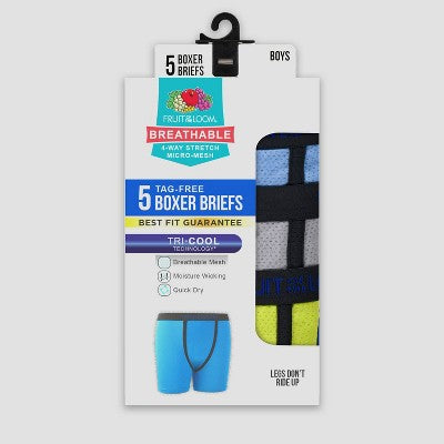 Fruit of The Loom Boys' 5pk Breathable Micro-Mesh Boxer Briefs M
