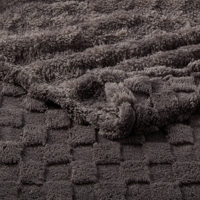 Twin/Twin Extra Long Checkered Jacquard Plush Blanket Gray - Room Essentials