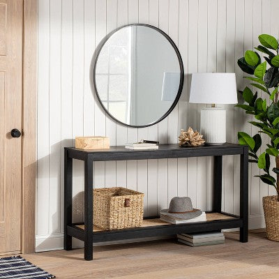 Console Table with Rattan Rattan Shelf Black - Threshold designed with Studio McGee (LOCAL PICKUP ONLY)
