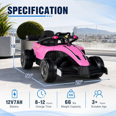 12V Kids Ride On Electric Formula Racing Car with Remote Control, Pink, Ages 3-7 (LOCAL PICKUP ONLY)