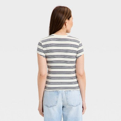 Women's Ribbed T-Shirt - Universal Thread Cream Striped S