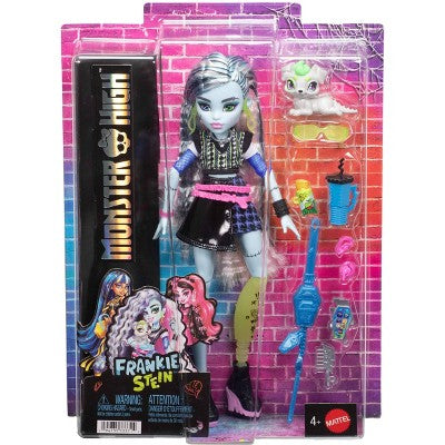 Monster High Frankie Stein Fashion Doll in Black Pleather Skirt with Pet Watzie and 7 Accessories
