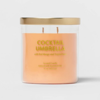 15oz 2-Wick Glass Jar Cocktail Umbrella Candle Orange - Opalhouse