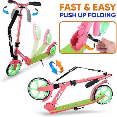 Hurtle Push Scooter for Kids with Adjustable T-Bar Handlebar and Anti-Slip Deck (Pink/Green) (LOCAL PICKUP ONLY)