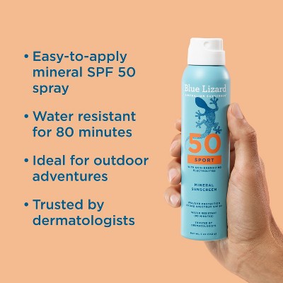 Blue Lizard Sport Mineral Sunscreen Spray - SPF 50+ - 5oz: Whole Body, Paraben-Free, Vegan, Unscented