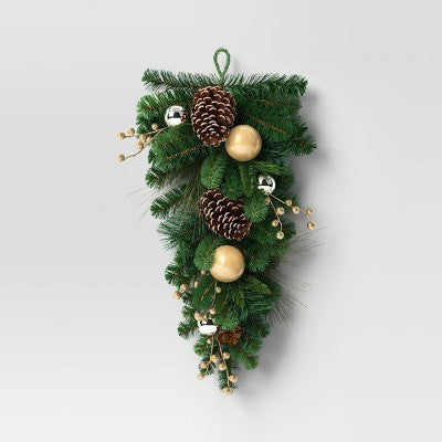 28" Decorated Pine Hanging Christmas Artificial Swag Green/Champagne Gold - Wondershop