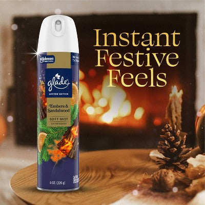 Glade Compressed Gas Air Freshener Aerosol - Embers & Sandalwood - 8oz