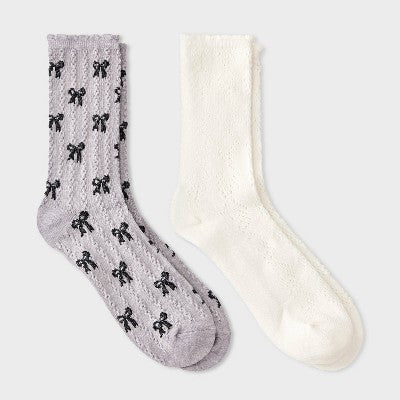 Women's Scallop Edge All-Over Bows and Pointelle 2pk Socks 4-10