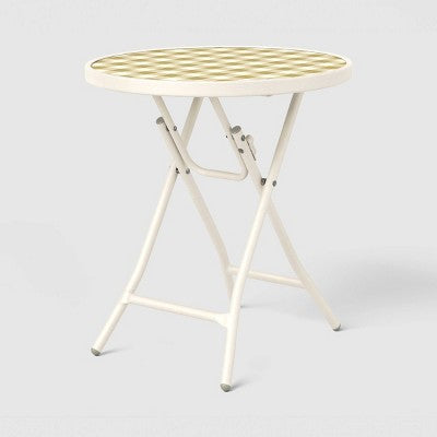 Tempered Printed Glass Round Accent Patio End Table - Room Essentials (LOCAL PICKUP ONLY)