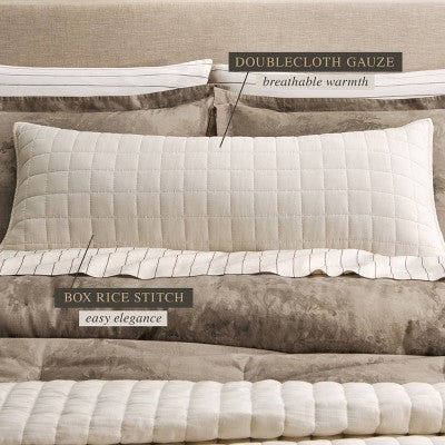 Jeremiah Brent Home 36"x14" Box Rice Stitch Gauze Oversized Oblong Accent Pillow Cream