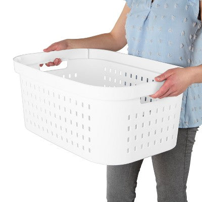1.5bu Rectangle Modern Laundry Basket - Brightroom: White Plastic Clothes Basket with Built-In Handles, Medium Size (LOCAL PICKUP ONLY)