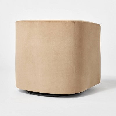 Vernon Upholstered Barrel Swivel Accent Chair Light Brown Velvet - Threshold designed with Studio McGee: Polyester, Plywood Frame (LOCAL PICKUP ONLY)