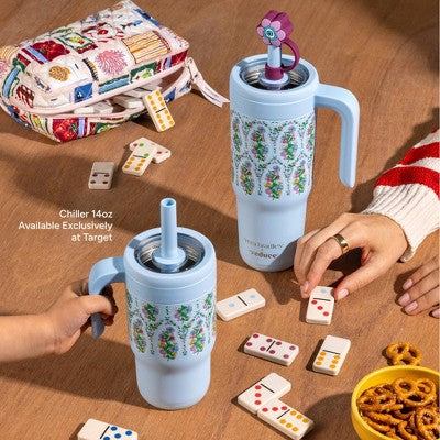 Reduce x Vera Bradley 24oz Chiller Spill Proof Stainless Steel Insulated Straw Tumbler and Topper Garden Paisley Blue