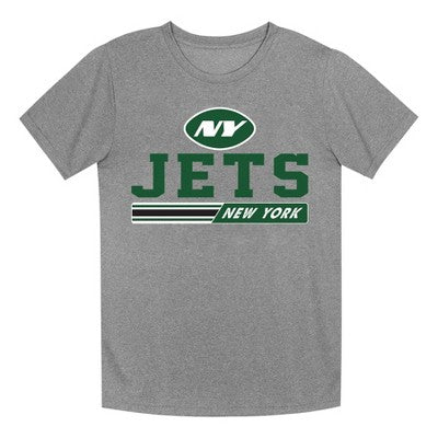 NFL New York Jets Boys' Gray Heather Short Sleeve Poly T-Shirt L