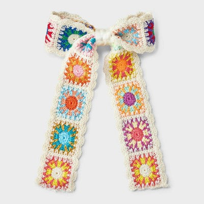 Knitted Quilt Floral Bow Hair Barrette - Wild Fable Off-White/Orange/Yellow