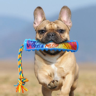 NERF 2.7 inch TPR Color Blast Squeak Stick with T-Shirt Rope Dog Toys