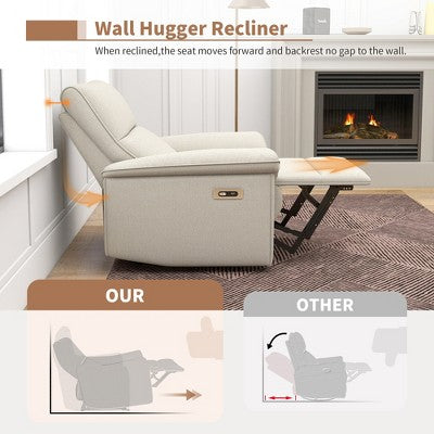 Wall Hugger Recliner Power Recliner Chair Nursery Single Sofa Accent Chair Leisure Lounge Chair, Beige Grey - ModernLuxe (LOCAL PICKUP ONLY)