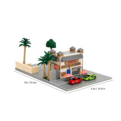 Universal Fast and Furious Hollywood Rides Nanoscene - Toretto's Market & Cafe Vehicle Playset: Toy Vehicle Set with 2 Cars, Plastic