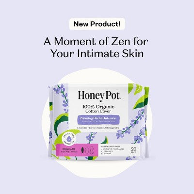 The Honey Pot Company 100% Organic Cotton Cover Calming Herbal Infusion Regular Pads - 20ct