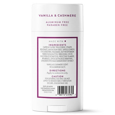 Native Vanilla & Cashmere Deodorant - 2.65oz: Aluminum-Free, Paraben-Free, Vegan