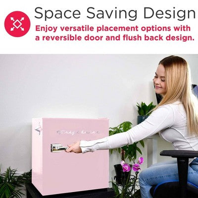Frigidaire 1.6 cu ft Compact Retro Fridge with Freezer, Built-in Bottle Opener Pink (LOCAL PICKUP ONLY)