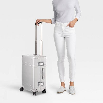 Signature Hardside Trunk Carry On Spinner Suitcase Metallic Silver - Open Story? (LOCAL PICKUP ONLY)