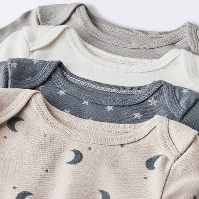 Baby 4pk Short Sleeve Moons Bodysuit - Cloud Island Gray Newborn: 100% Cotton, Midweight Fabric, Lap Shoulder Design