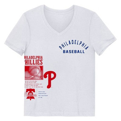 MLB Philadelphia Phillies Girls' White V-Neck T-Shirt - XS: Cotton, Team Logo, Short Sleeve