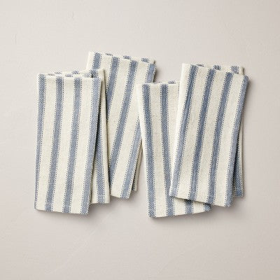 4pk Engineered Stripe Cloth Napkins Blue/Natural - Hearth & Hand with Magnolia
