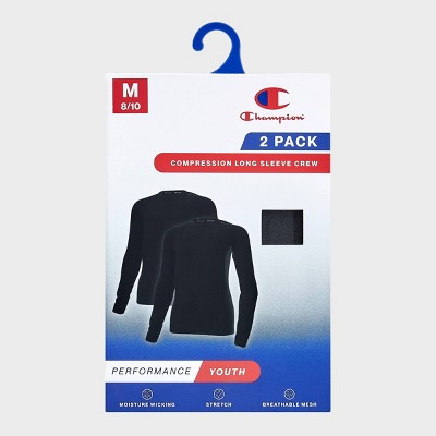 Champion Youth 2pk Compression Long Sleeve Shirt - Black/Black - S