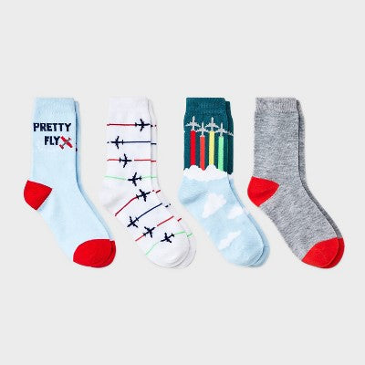 Boys' 4pk Crew Airplane Socks - Cat & Jack Blue M