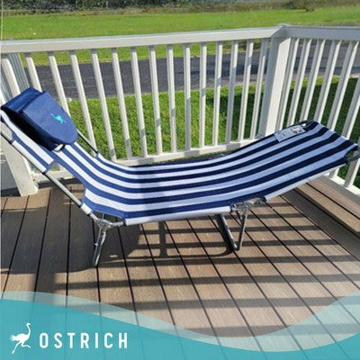Ostrich 72" x 22" Chaise Lounge Portable Reclining Lounger, Outdoor Patio Beach Lawn Camping Pool Tanning Chair, Blue Stripe (LOCAL PICKUP ONLY)
