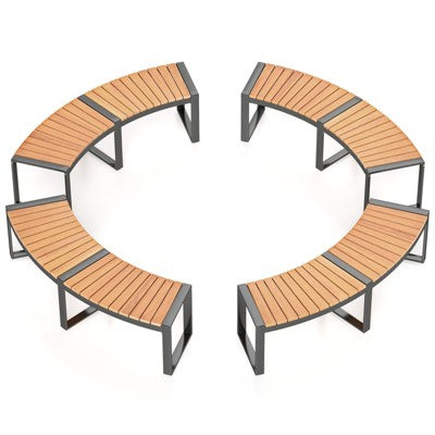 2-Person Curved Acacia Wood Outdoor Garden Bench with Slatted Seat and Metal Legs, 800 lbs Capacity (LOCAL PICKUP ONLY)
