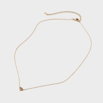 Valentine's Day Silver Plated Gold Dipped Micro Pave Heart Cubic Zirconia Pendant Necklace - Gold