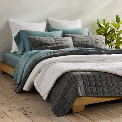 Euro 26''x26'' Textured Chambray Cotton Decorative Throw Pillow White - Casaluna: Indoor Square Pillow, Zipper Closure (LOCAL PICKUP ONLY)