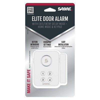 Sabre Elite Door Alarm: Security Sensor for Doors & Windows, Battery Operated, Travel Friendly, White