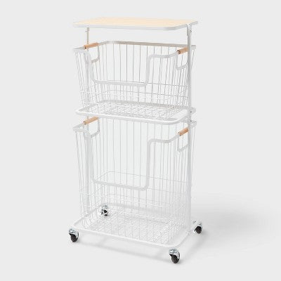 Wire Wood Basket Cart - White - Brightroom (LOCAL PICKUP ONLY)