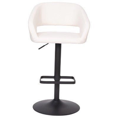 Flash Furniture Erik Contemporary White Vinyl Adjustable Height Barstool with Rounded Mid-Back and Black Base (LOCAL PICKUP ONLY)
