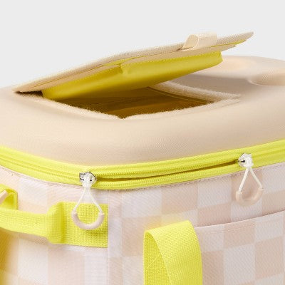 24 Cans/20.7qt Soft Sided Cooler - Sun Squad Beige Checkered/Yellow: Adjustable Straps