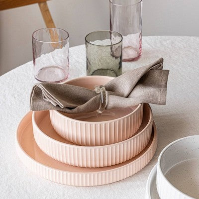 over&back 27.5 fl oz Stoneware Ribbed Cereal Bowl Pink