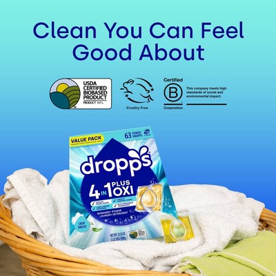 Dropps Crisp Breeze 4-in-1 Plus Oxi Power Biobased HE Deep Cleaning Concentrated Laundry Detergent Pods 63 Pacs - 35.55oz