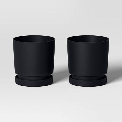 2pc Recycled Resin Indoor Outdoor Planter Pots Black 4"x4"x4" - Room Essentials