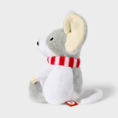 7'' Mouse White and Gray with Striped Scarf Stuffed Animal - Gigglescape