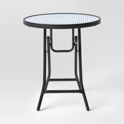 Glass Round Printed Folding Outdoor Portable Side Table Blue/White/Black - Room Essentials (LOCAL PICKUP ONLY)