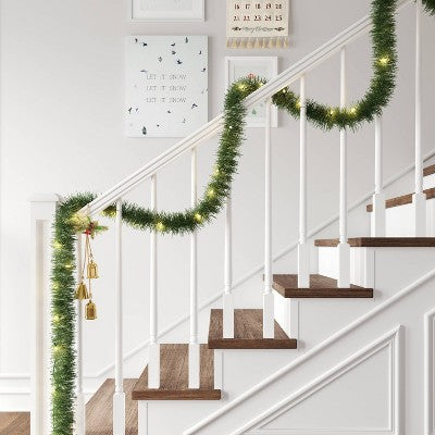 18' Christmas Pre-Lit Artificial Pine Garland Green with LED Lights - Wondershop