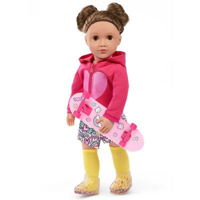 Our Generation Skate Into Fun Outfit with Skateboard & Stickers Accessories for 18" Dolls: 8-Piece Sports Clothing Set