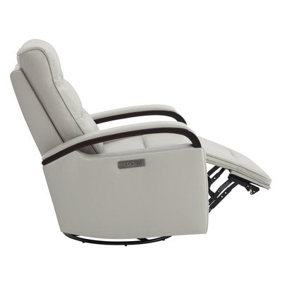 Spruce & Spring Cream Beige Leather Power Recliner Swivel Glider Rocker with Power Headrest (LOCAL PICKUP ONLY)