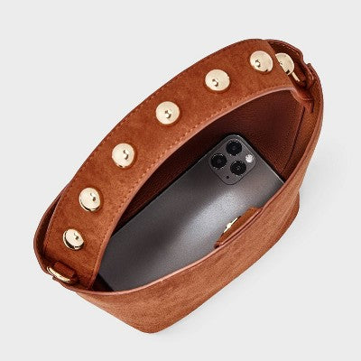Studded Handle Mini Bucket Crossbody Handbag - Universal Thread Brown