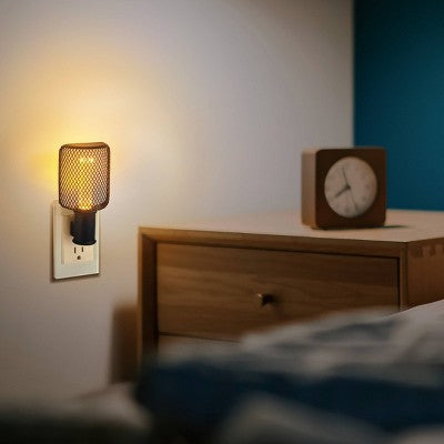 Globe Electric Auto On/Off Metal Cage Night Light: LED Wall Plug Nightlight for Kids', Black, No Assembly Required